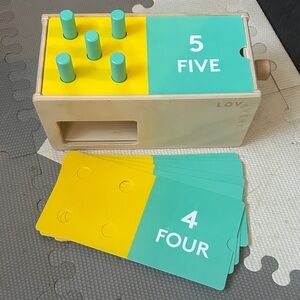 Lovevery Wooden Counting Peg Box - Teal and Yellow Number Learning Set